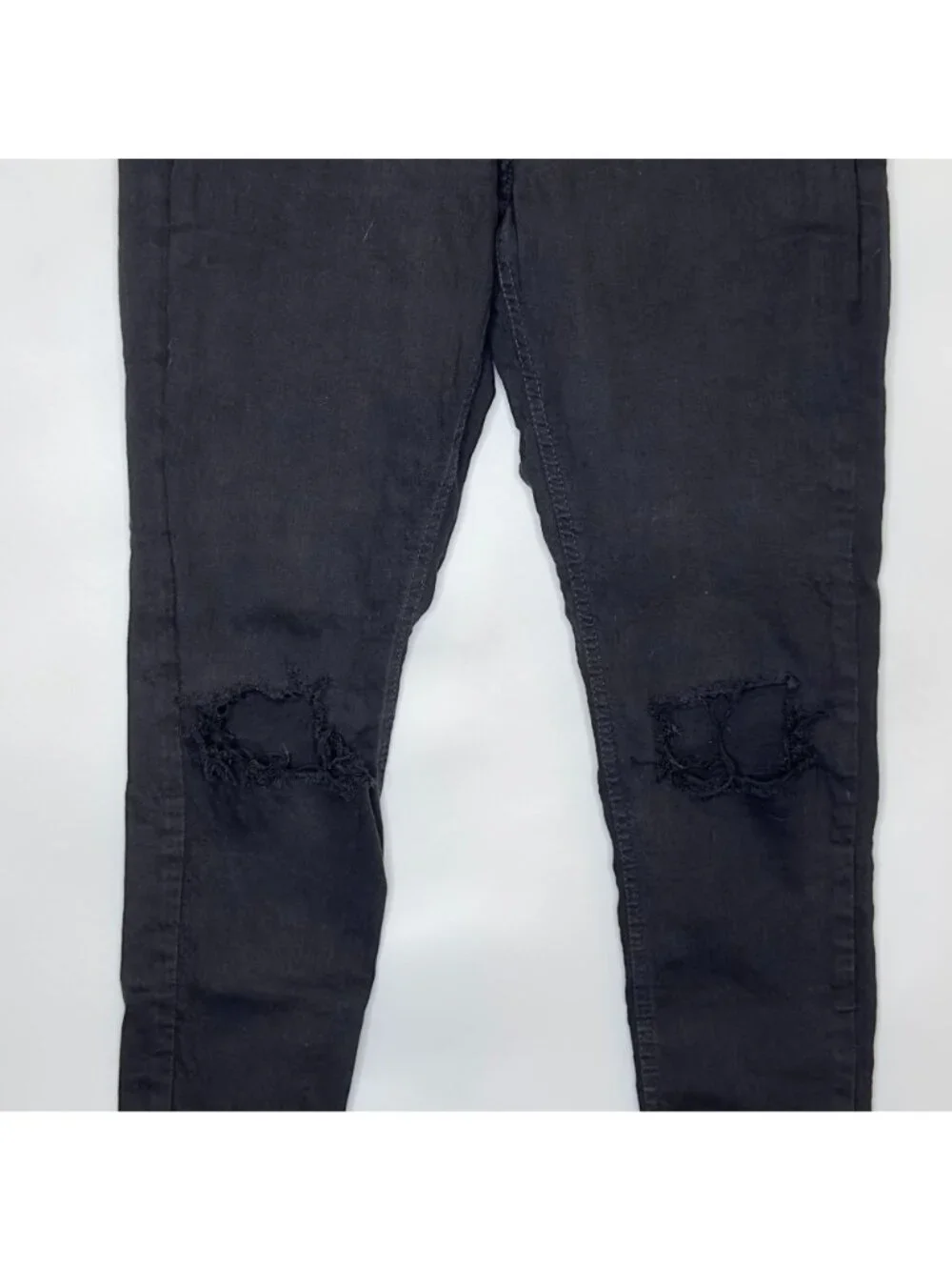 Topshop Jamie Jeans Womens W30 Black High Rise Skinny Distressed Knee Stretch